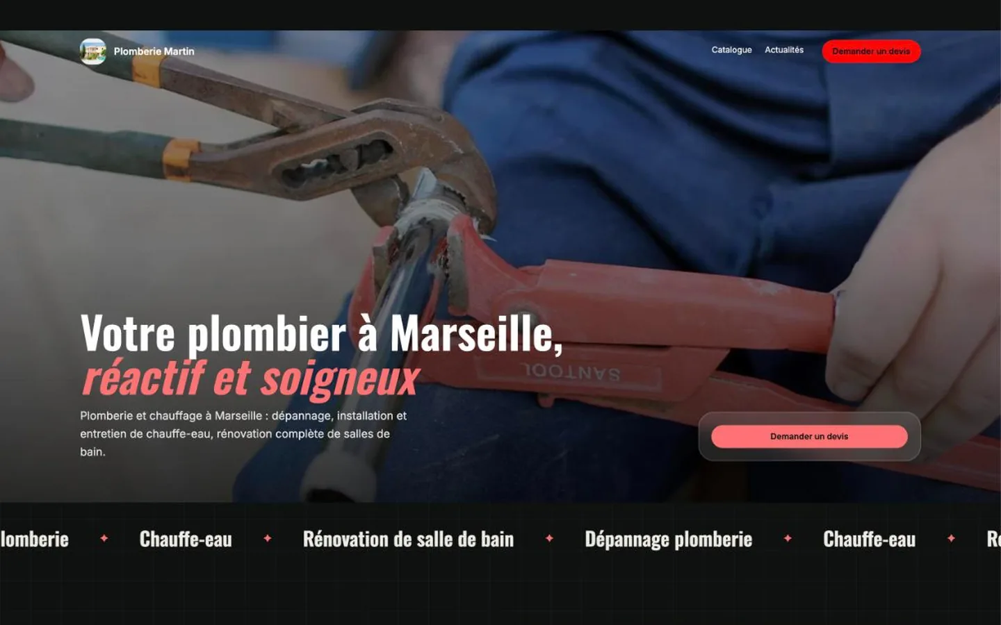 Site de Plomberie Martin (plombier) réalisé avec Wimmov